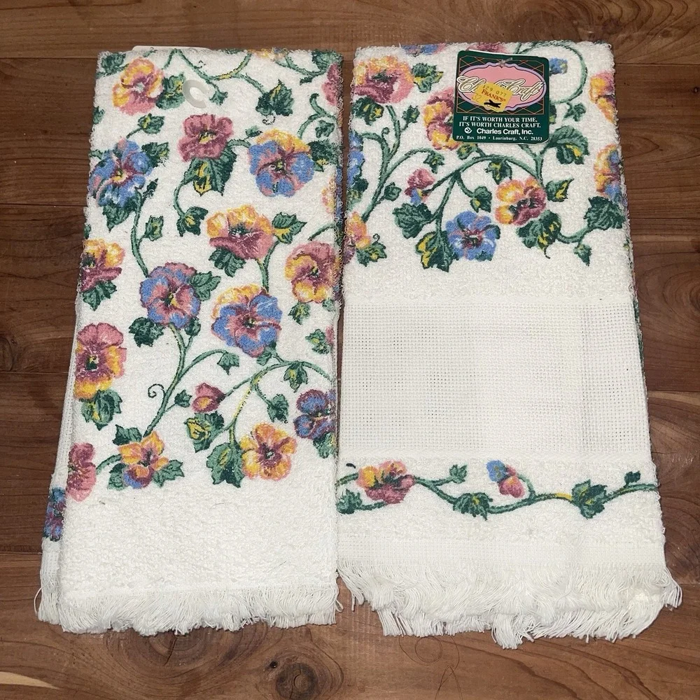 Lot Of 2 NEW Charles Craft Kitchen Hand Towel for Counted Cross Stitch Pansies